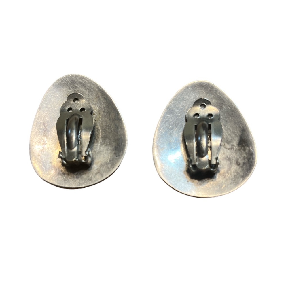 Vintage Taxco Turquoise Sterling Silver Clip On Earrings - Picture 2 of 4